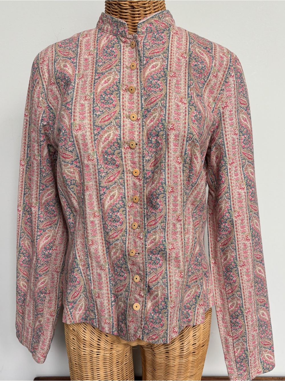 Ralph Lauren pink paisley linen/cotton blend jacket, Button Front Size 10